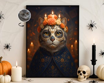 Custom Day of the Dead Pet Portrait | Sugar Skull Art (Digital File, Poster, Canvas)