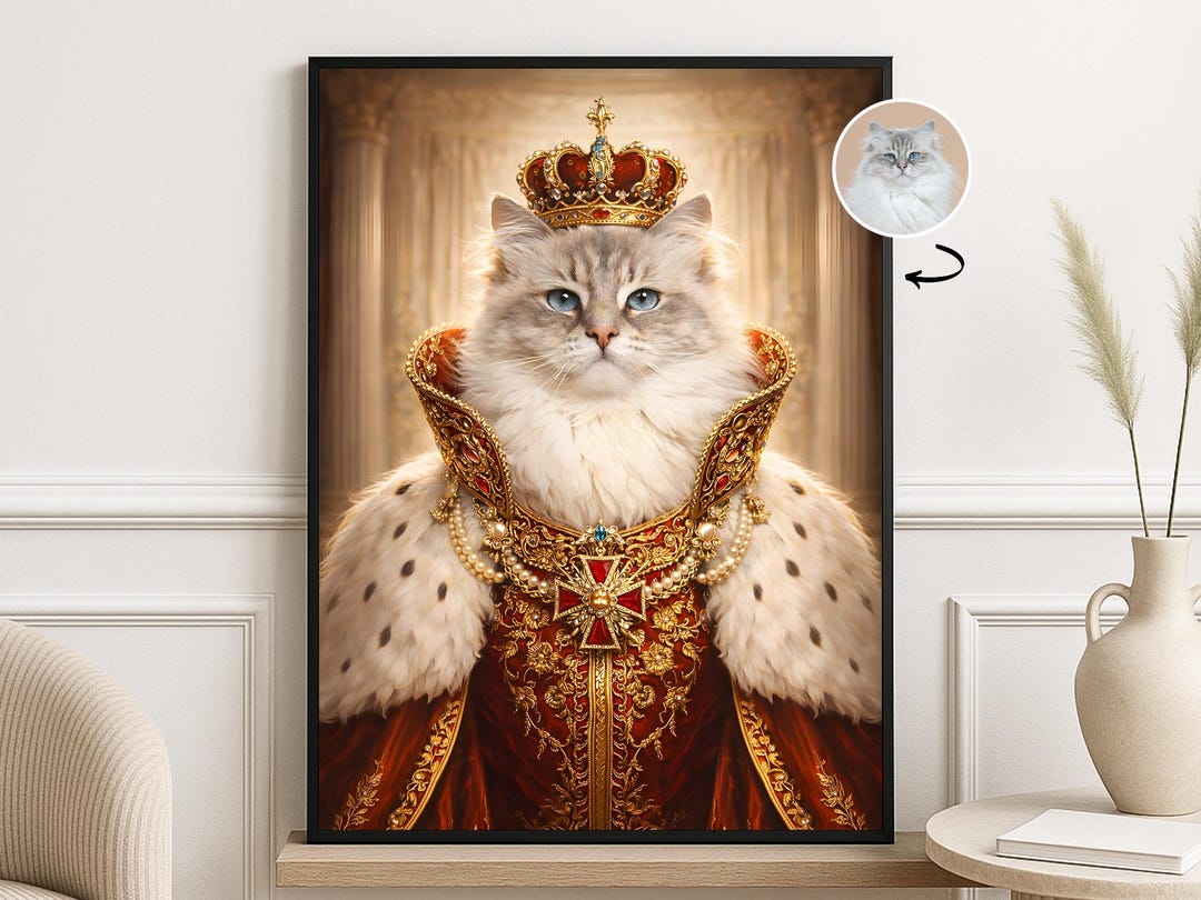 Custom Royal Pet Portrait | Personalized King Cat or Dog Art | Regal ...