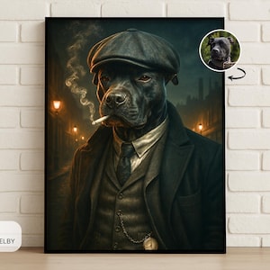 Custom Gangster Peaky Blinders Pet Portrait: Halloween Vintage Style Dog or Cat Art