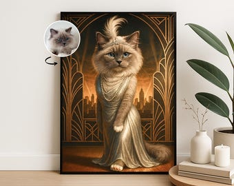 Custom Art Deco Pet Portrait from Photo: Elegant Vintage Style, Personalized Pet Gift