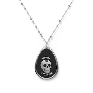 Skull Oval Necklace, Unique Jewelry Gift, Gothic Pendant, Alternative Fashion Accessory, Spiritual Statement Piece, Halloween Charm