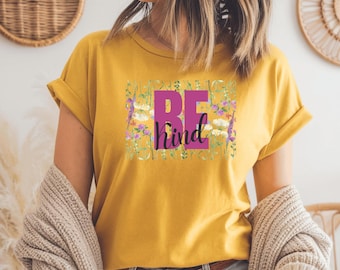 Be Kind Floral Graphic Tee - Women's Inspirational T-Shirt