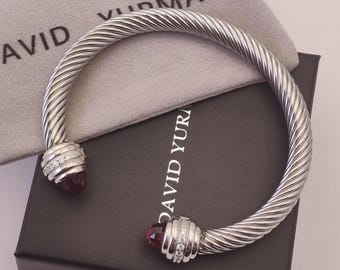 925 Silver DY Cuff Bracelet, 7mm Cable bracelet, Original Box
