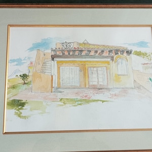 Signed Original Watercolour Painting 2002 – Mediterranean House Scene, Framed, Very Good Condition