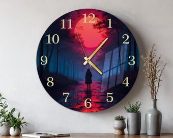 Horloge murale en verre surdimensionnée, grande décoration d'hébergement, art mural moderne du milieu du siècle, cadeau de pendaison de crémaillère