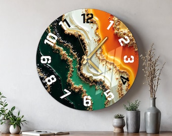 Grande horloge murale en verre, décoration d'art murale surdimensionnée du milieu du siècle, cadeau de pendaison de crémaillère