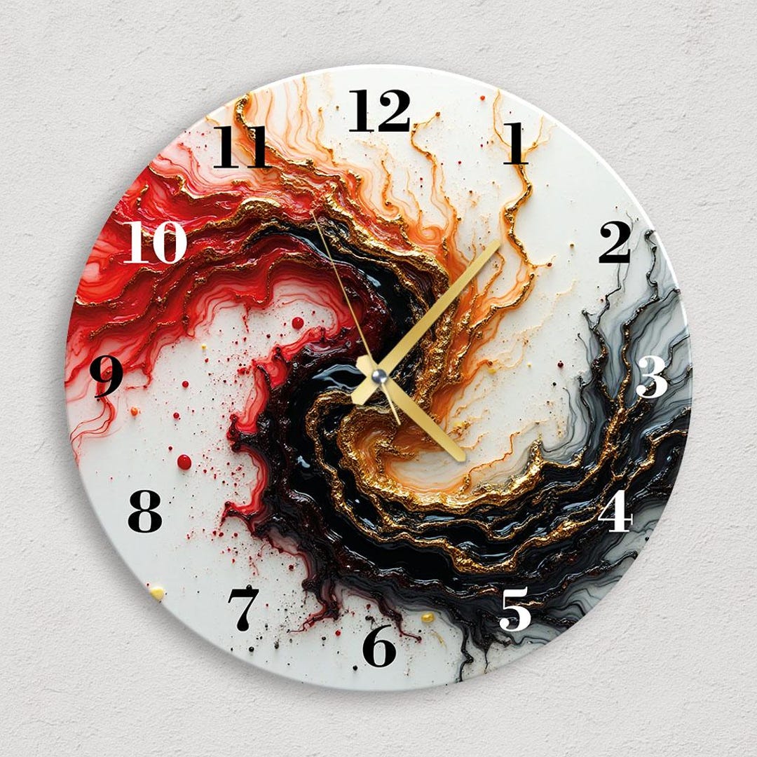 Large Abstract Fluid Art Glass Wall Clock, Housewarming Gift - Etsy