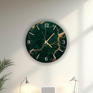 Green Marble Glass Wall Clock, Oversized Modern Maximalist Hosting Decor, New Home Ornament