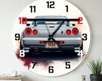 Large Unique Modern Oversized Glass Wall Clock, Car Garage Decorative Wall Decor Art