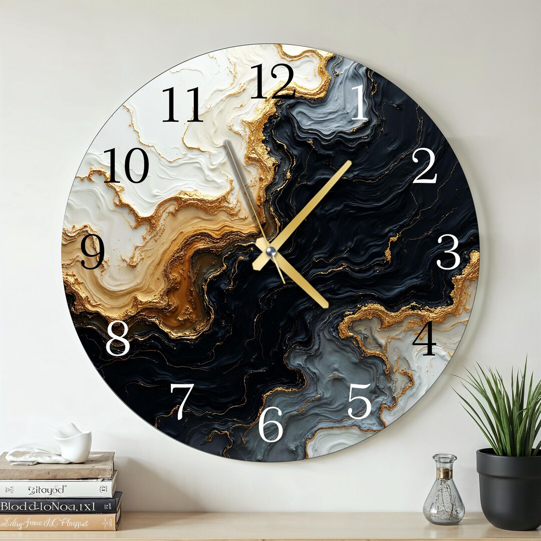 Oversized Glass Wall Clock, Large Marble Desing Hosting Modern Unique ...