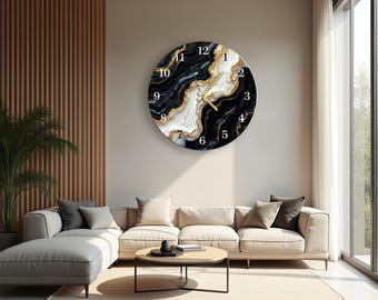 Grande horloge murale en verre trempé, décoration artistique en marbre moderne, mécanisme à quartz silencieux