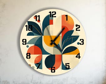 Large Mid Century Modern Wall Clock Retro Geometric Colorful Wall Decor Art, Housewarming Gift