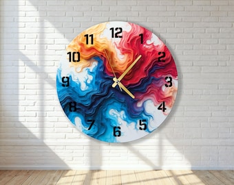 Grandes horloges murales abstraites en verre coloré, décoration art moderne, cadeau de pendaison de crémaillère