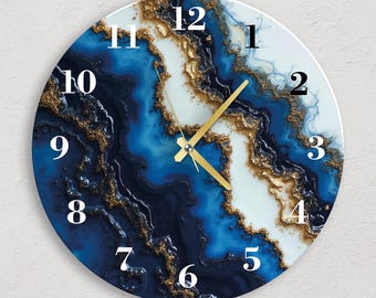 Grandes horloges murales en verre modernes et abstraites surdimensionnées, arts muraux en or bleu, cadeau de pendaison de crémaillère