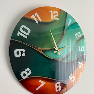 Orologi da parete di grandi dimensioni, in vetro verde acqua e ambra, decorazione artistica astratta, regalo di inaugurazione della casa