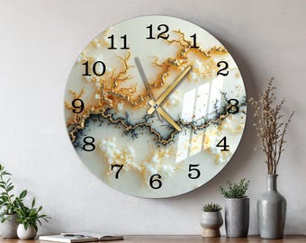 Horloge murale en verre surdimensionnée, abstrait accueillant une décoration d'art mural maximaliste unique, cadeau de pendaison de crémaillère
