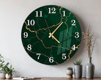 Horloge murale en verre surdimensionnée avec motif marbré, grande décoration d'art murale moderne, cadeau de pendaison de crémaillère