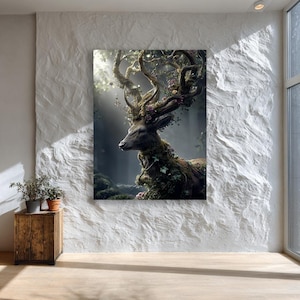Tempered Glass Deer Wall Art: Extra Large Stained Glass Style