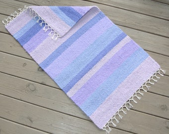 Hand Woven Cotton Rug - 24" x 38" - Lilac and Violet stripes