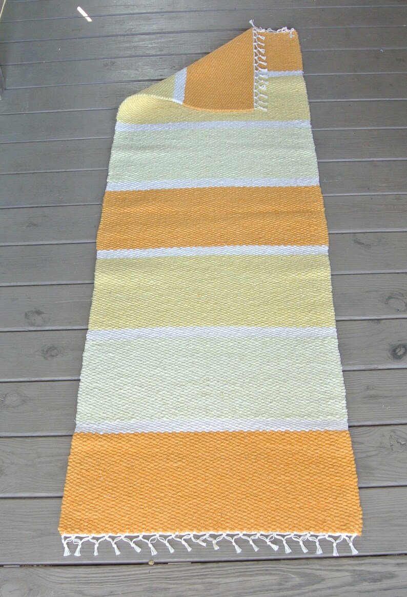 Hand Woven Rug 2' x 6' yellows image 2