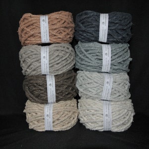 NOW SOFTER!  Hand dyed cotton Rug Yarn Colors:  Natural, Gray, Silver, Ecru, Brown, Mushroom, Spice, Soot