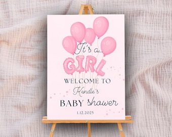 It's A Girl Pink Balloon Baby Shower Sign Template