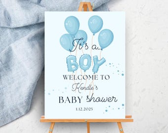 It's A Boy Blue Balloon Baby Shower Sign Template