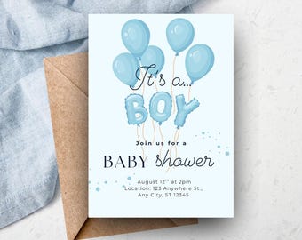 It's a Boy Balloon Baby Shower Invitation Template