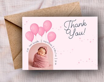 It's A Girl Pink Balloon Thank You Card Template