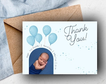 It's A Boy Blue Balloon Thank You Card Template