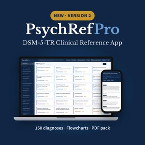 DSM-5-TR Reference App V2, 150 Diagnoses, Differential Diagnosis Flowcharts, PDF Pack, Therapist Counselor Tool, Offline Html