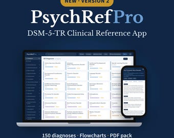 PsychRef Pro V2: DSM-5-TR klinisk referensapp, 150 diagnoser, flödesscheman (digital nedladdning)