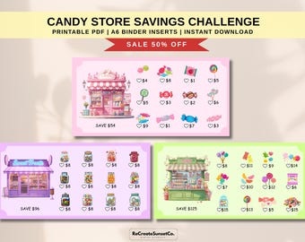 Kawaii Candy Store Savings Challenge A6 Savings Inserts Cash Stuffing Binder Cash Tracker 2027 Savings Challenge Printable Kawaii Savings