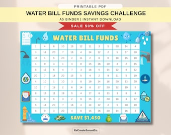Water Bill Funds Savings Challenge 2026 Save 1450 A5 Savings Inserts Cash Stuffing Binder Tracker Cash Tracker Printable A5 Binder Inserts