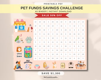 Pet Funds Savings Challenge 2026 Savings Challenge Save 1300 A5 Savings Inserts Cash Stuffing Binder Tracker Cash Tracker Printable