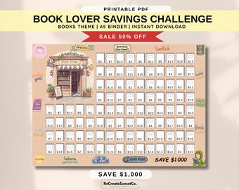 Book Lover Savings Challenge 2026 Savings Challenge Save 1000 A5 Savings Inserts Cash Stuffing Binder Tracker Cash Tracker Printable
