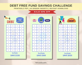 Debt Free Fund A6 Savings Challenge 2026 Cash Stuffing Savings Inserts Binder Tracker Cash Tracker Printable Kawaii Savings Challenge