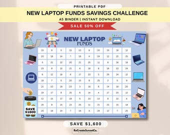 New Laptop Funds Savings Challenge 2026 savings Save 1600 A5 Savings Inserts Cash Stuffing Binder Tracker Cash Tracker Printable