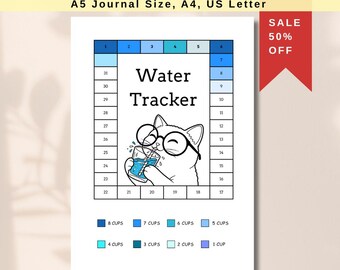 Cat Water Tracker Monthly Printable: Daily Water Log Planner (Digital Download)