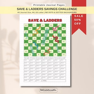 Desafío de Ahorro «Ahorra y Escaleras», página de diario imprimible, juego de ahorro imprimible, registro de ahorros, meta de ahorro, juego de presupuesto