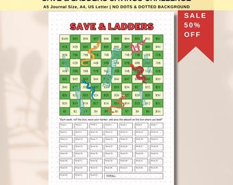 Save and Ladders Savings Challenge, PRINTABLE Journal Page, Printable Savings Game, Savings Tracker, Savings Goal, Budgeting Game