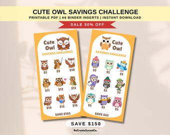 Cute Owl 2027 Savings Challenge  Save 150 Cash Stuffing A6 Savings Inserts Binder Tracker Cash Tracker Printable Kawaii Savings Challenge