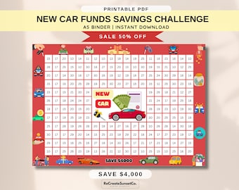 New Car Funds Savings Challenge 2026 Savings Challenge Save 4000 A5 Savings Inserts Cash Stuffing Binder Tracker Cash Tracker Printable