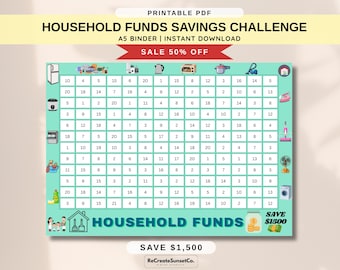 Household Funds Savings Challenge 2026 Savings Challenge Save 1500 A5 Savings Inserts Cash Stuffing Binder Tracker Cash Tracker Printable