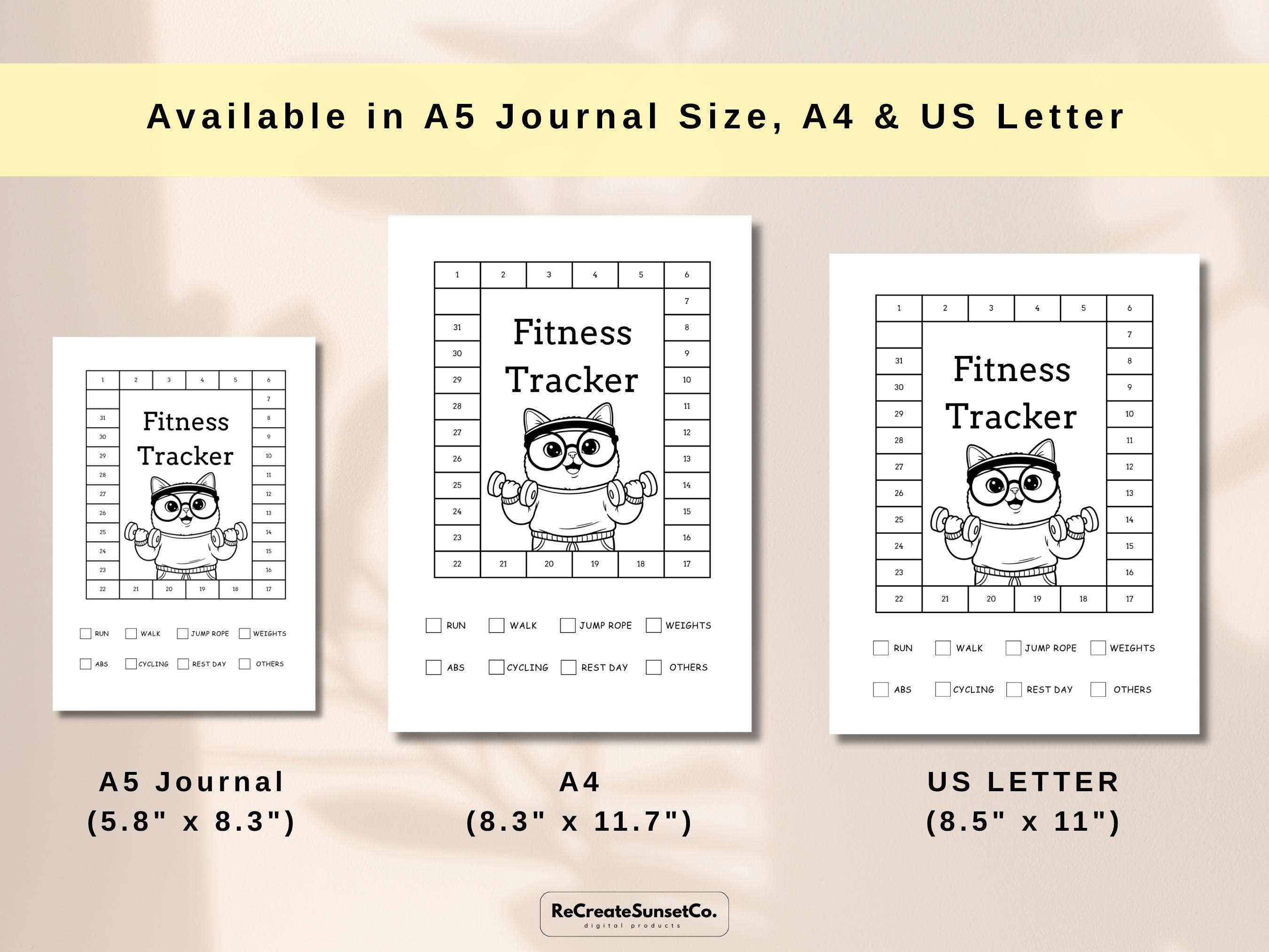 Monthly Fitness Tracker, Printable Exercise Log (A5, A4, US Letter) - Etsy
