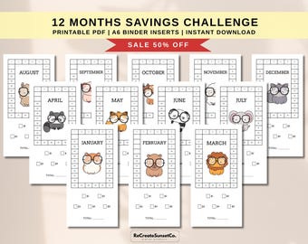 2026 Savings Challenge 12 Months Savings Tracker Animal Theme A6 Savings Inserts Cash Stuffing Binder Cash Tracker Printable Kawaii Savings