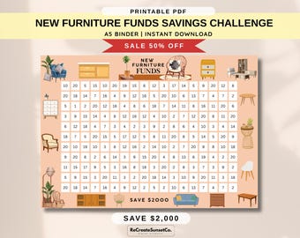New Furniture Fund Savings Challenge 2026 Savings Challenge Save 2000 A5 Savings Inserts Cash Stuffing Binder Tracker Cash Tracker Printable