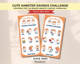 Cute Hamster Savings Challenge Save 500 Cash Stuffing A6 Savings Inserts Binder Tracker Cash Tracker Printable Kawaii 2027 Savings Challenge