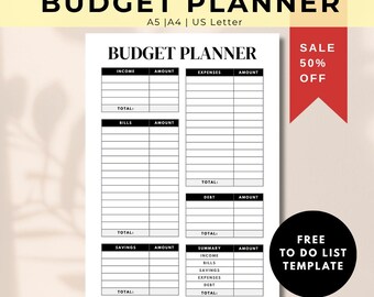 Minimalist Budget Planner Printable, Monthly Expense Tracker (Digital Download)