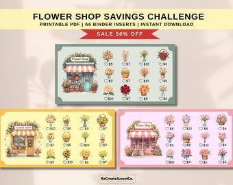 Kawaii Flower Shop Savings Challenge A6 Savings Inserts Cash Stuffing Binder Tracker Cash Tracker Printable Kawaii 2027 Savings Challenge